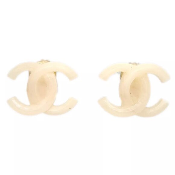 Chanel CC Earrings Clip-On White Ivory Acrylic 02P - Picture 1 of 4